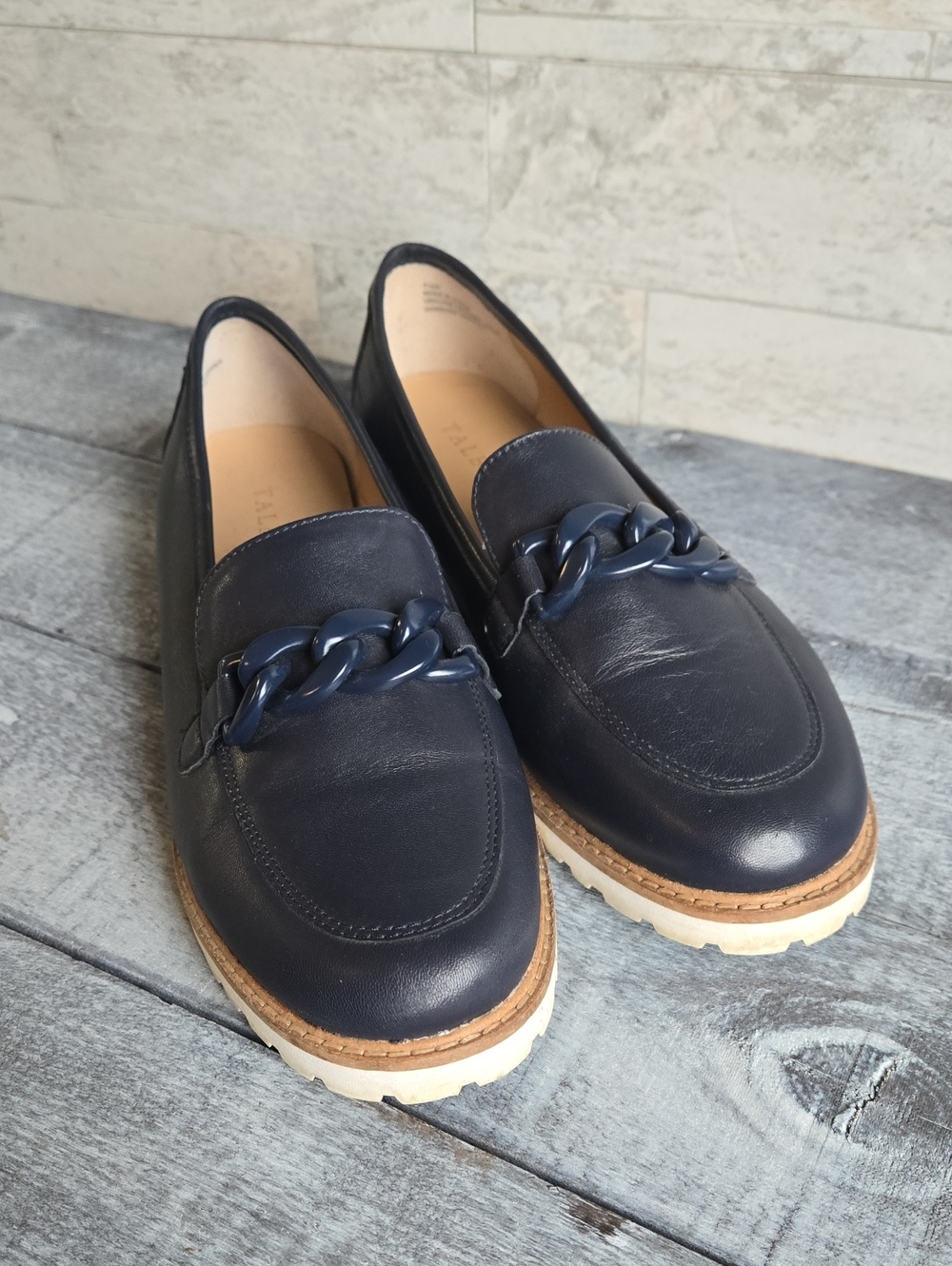 Talbots Laura Chain Link Leather Loafers NAVY - Picture 4 of 9